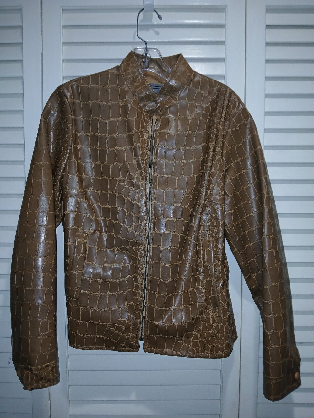 Riflessi Italian Faux Leather Crocodile Embossed Biker Jacket Size 44 Small